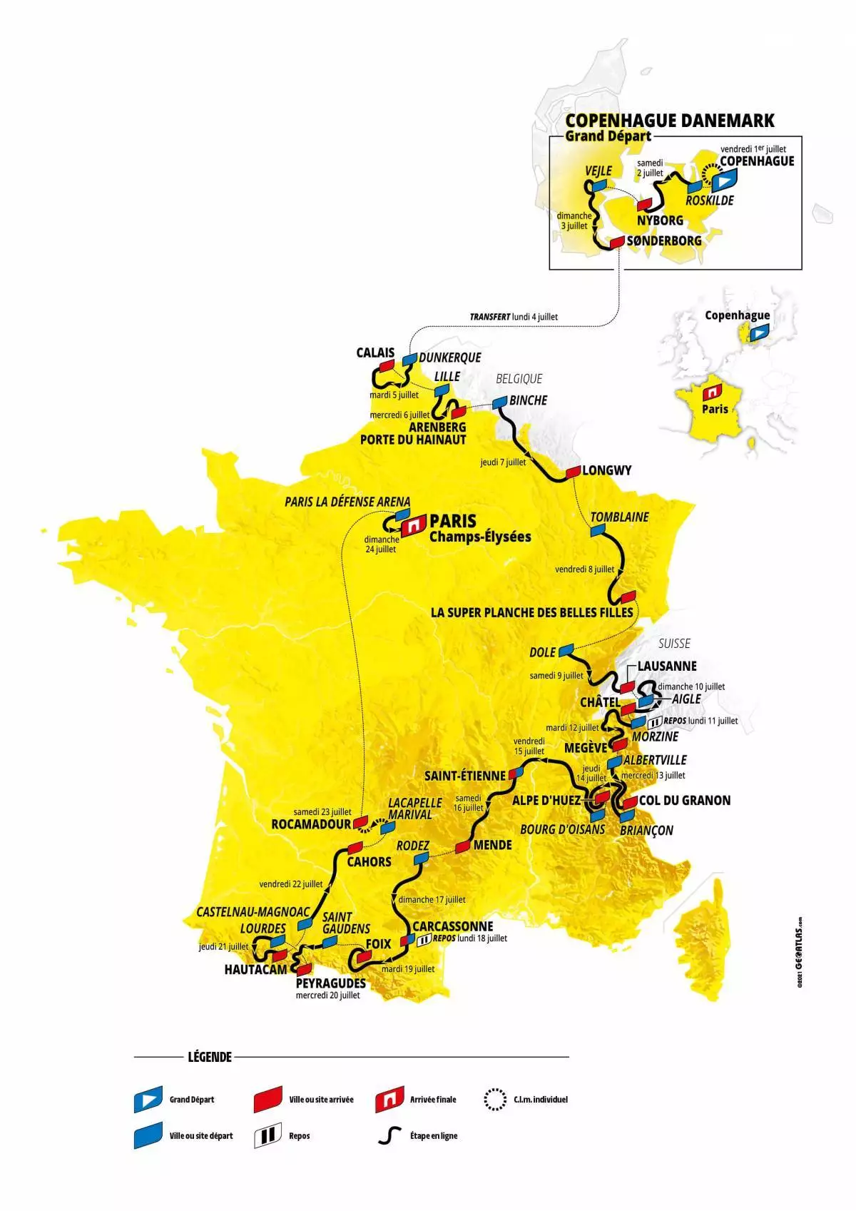 Kompletní mapa závodu se všemi etapami na Tour de France 2022