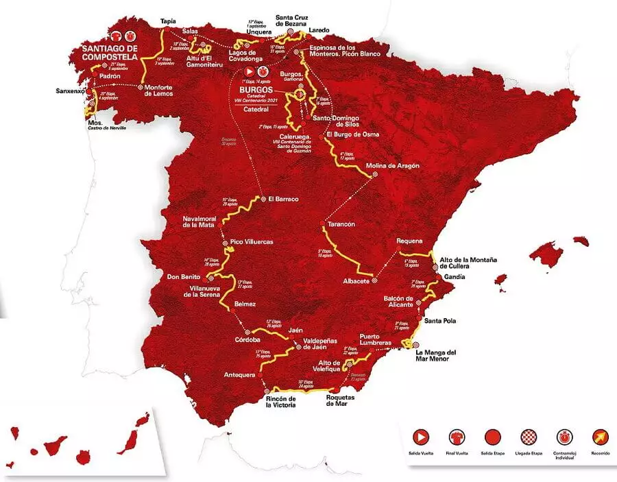Podrobná mapa závodu Vuelta a Espana 2021
