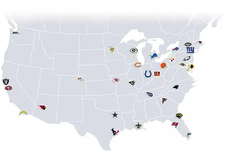 NFL týmy - mapa měst