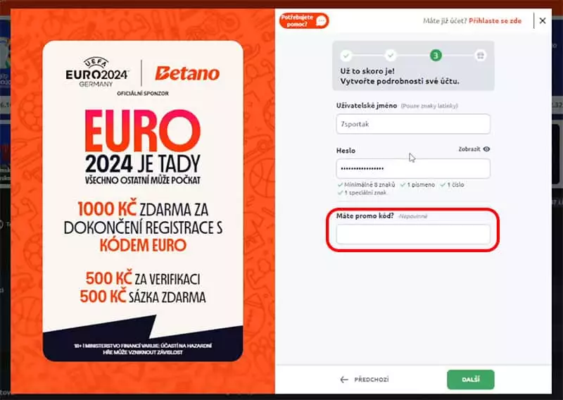 Betano promo kód u registrace