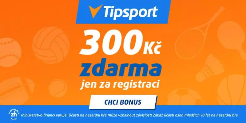 Tipsport bonus 300 Kč jen za registraci