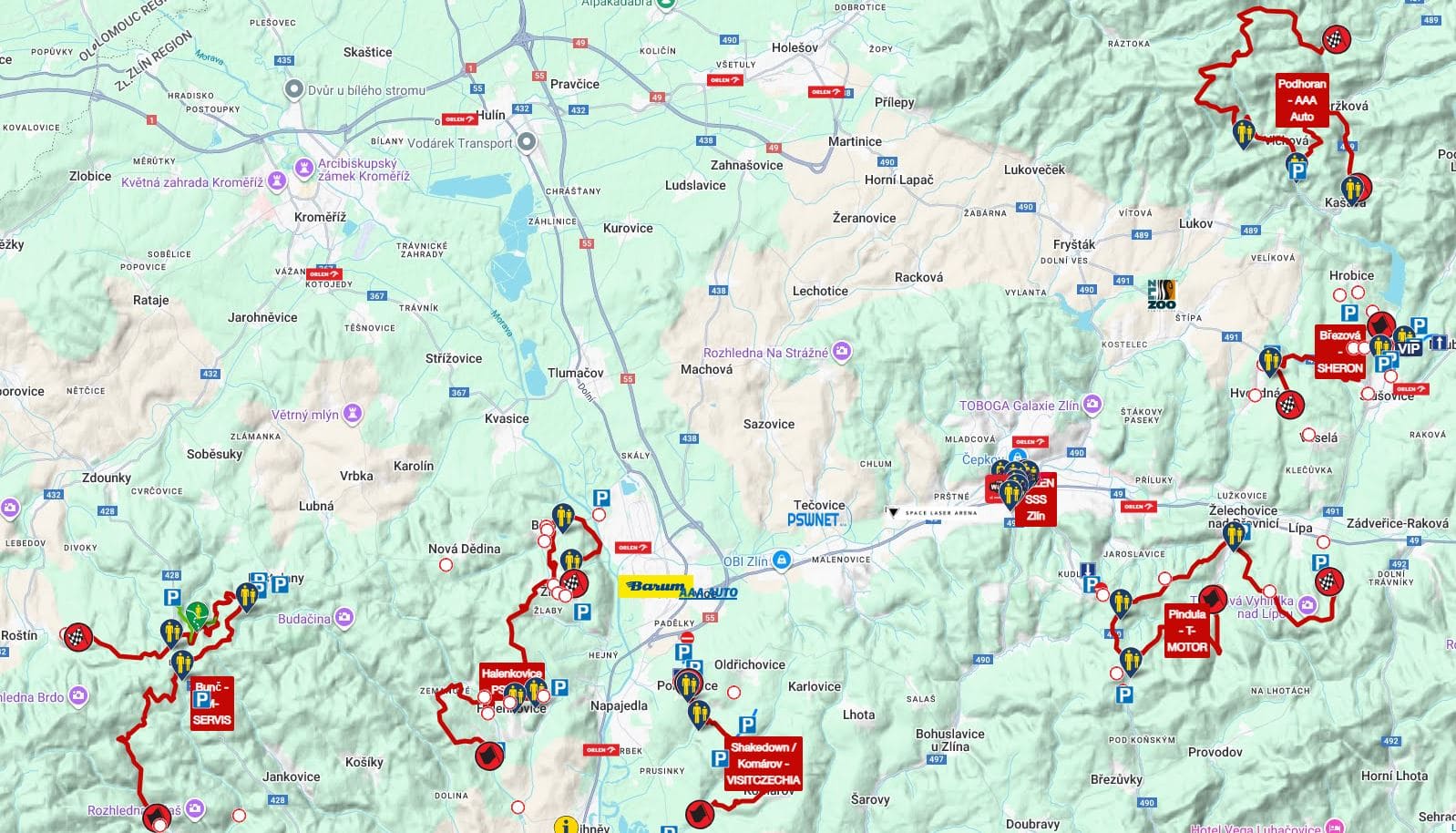 Czech Barum Rally 2025 – program, výsledky, mapa, kde sledovat živě 3 Barum Rally Zlín 2025 Mapa