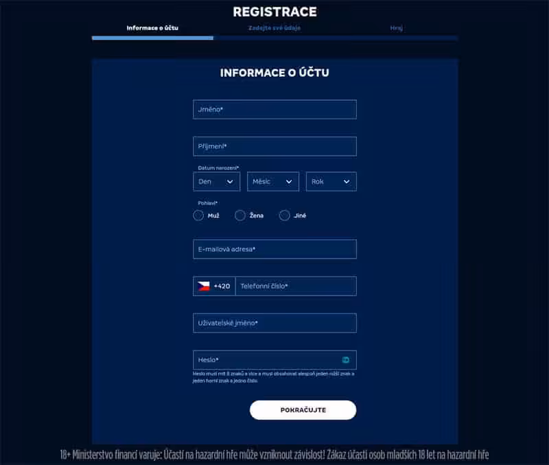MerkurXtip registrační formulář
