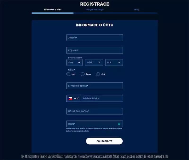 MerkurXtip registrační formulář