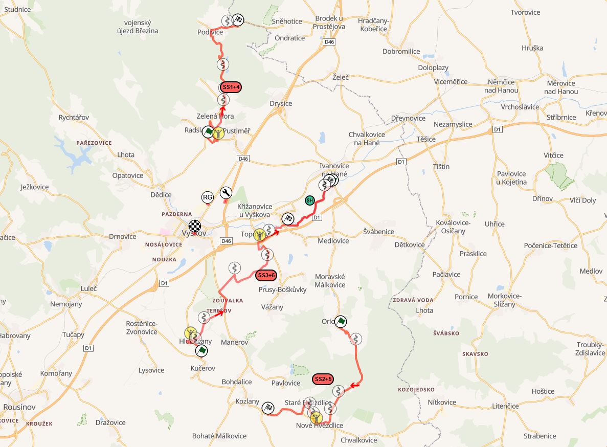 Rally Vyškov 2025 – program, mapa, výsledky, kde sledovat 2 Mapa Rally Vyškov 2025