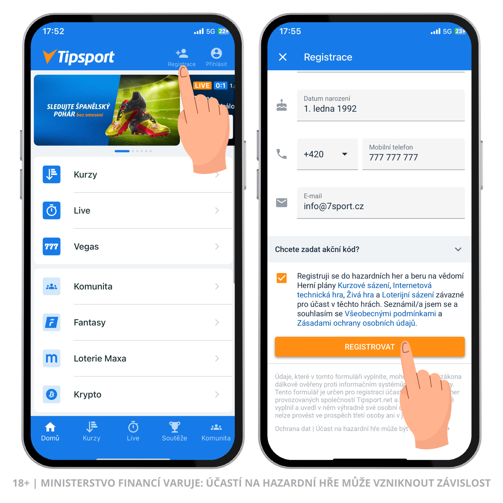 Tipsport registrace a přihlášení 1