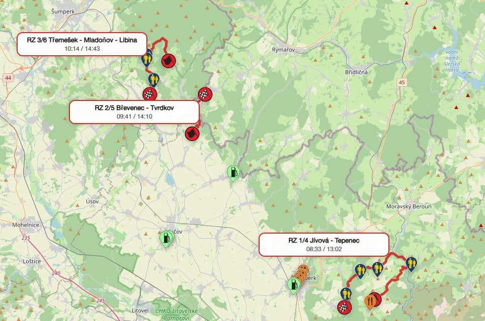 Rally Morava 2026 – program, mapy, výsledky a kde sledovat živě 3 Rally Morava mapa tras 2026