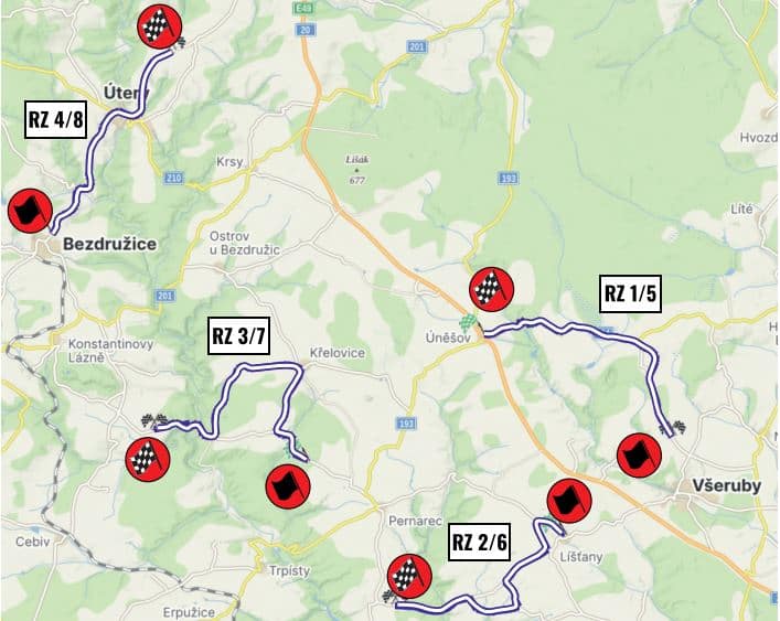Mapa Rally Plzeň 2026