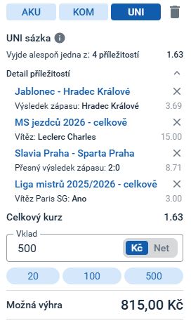 Příklad UNI sázky s tipy redaktorů 7sport