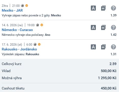 Tiket 1. kola MS ve fotbale 7sport