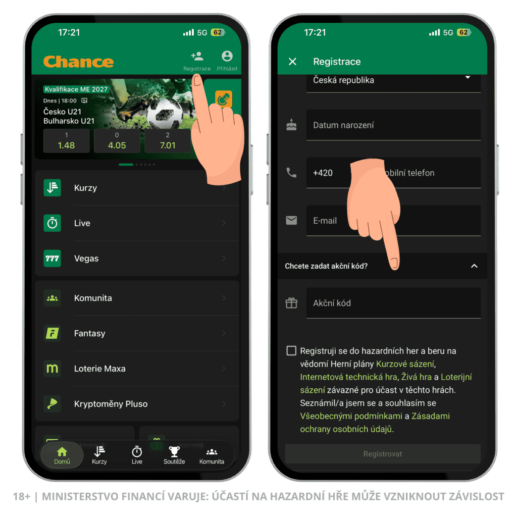 Chance akční kód při registraci