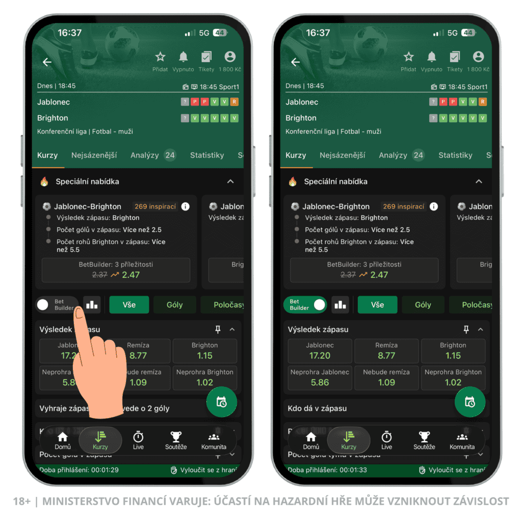 Chance BetBuilder navigace