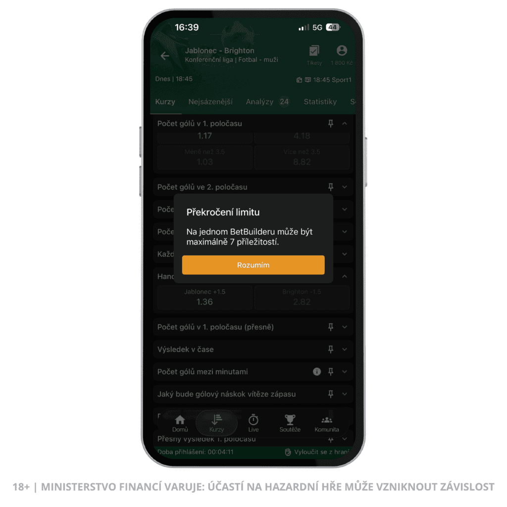 Chance BetBuilder omezení